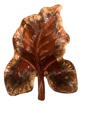 Vintage Hull Large Leaf Chip & Dip Serving 3 Section Serving Tray Platter-image