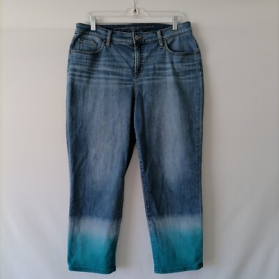 So Slimming By Chico's Womens Blue Dip-dye Girlfriend Crop Jeans Size 2 US 12-image