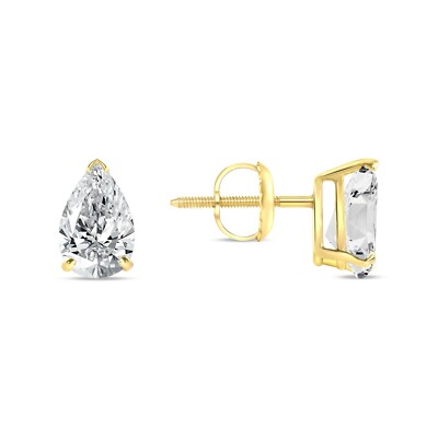 2 Ct Pear Teardrop Earrings Studs Created Diamond 14K Yellow Gold Screw Back-image