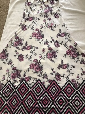 LuLaRoe MAXI Skirt Dress White Black Pink Roses Dip Tribal 🦄 Large 14/16 12/14-image