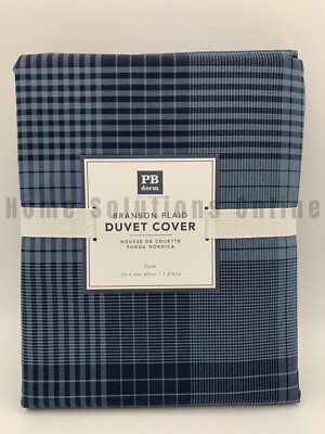 Pottery Barn Teen Dorm Branson Plaid Cotton Duvet Cover Blue Twin #A1302-image
