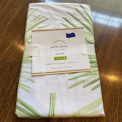 Pottery Barn Palm Organic Cotton Pillow Sham Tropical Palm Fronds 26x20 New ONE-image