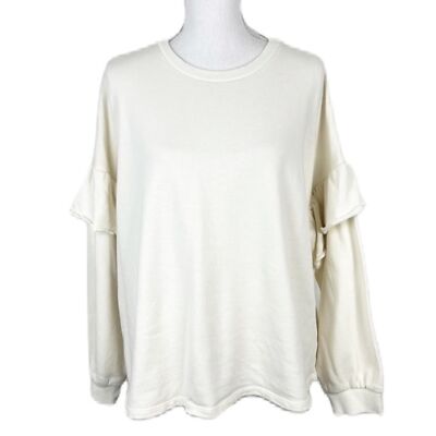 Dip Sweater Women Extra Large Cream Crew Neck Pullover Ruffle Sleeve Casual-image