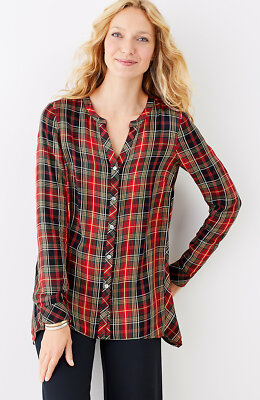 J. Jill ~ L ~ NEW Excellent PLAID DIPPED-HEM SHIRT ~ NWT-image