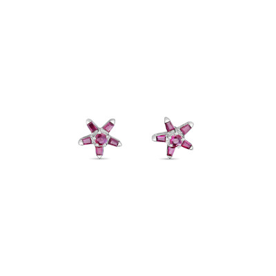 Ruby Baguette Star Shaped Studs 14k White Gold-image
