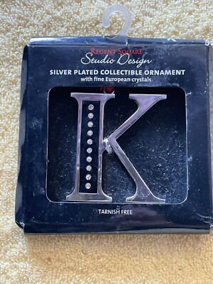 Regent Square Studio Design Silver Plated Initial “K” Christmas Ornament NIP-image