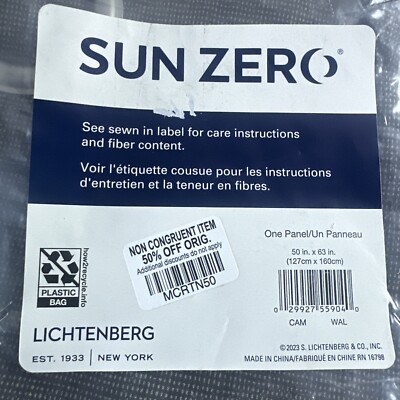 Sun Zero Grommet Top Curtain Panel Pair 50'' x 63'' 1 Panel - GRAY-image