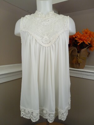 A Dip Of Darling Womens Ivory Embroidered Sleeveless Top Size Large Blouse -image
