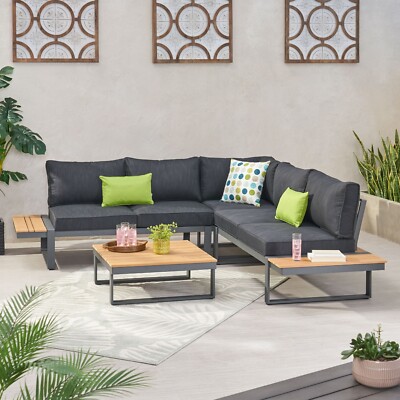 Johana Outdoor Aluminum V-Shaped 5 Seater Sofa Set with Cushions-image