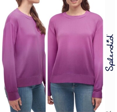 Splendid Crew XL Womens Long Sleeve Top Cozy Sweatshirt Dip Dye Orchid Pink-image
