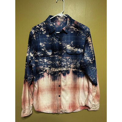 Unique Women’s TieDye Bleach Dipped Plaid Shirt-image