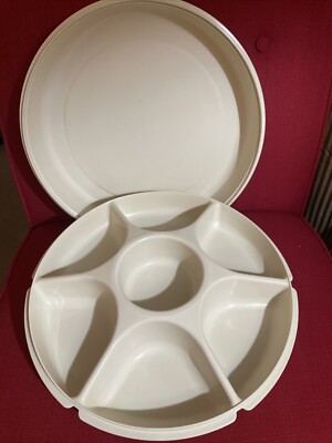 Vintage Tupperware Divided Veggie/ Fruit Dip Serving Tray With Lid Large 14