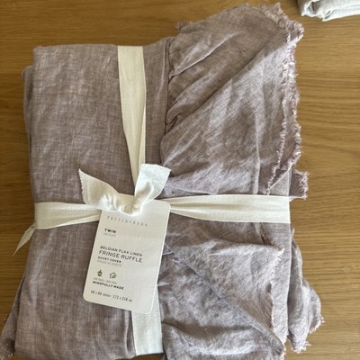 Pottery Barn Belgian Flax Linen Fringe Ruffle TWIN Duvet Cover ~ Lavender Purple-image