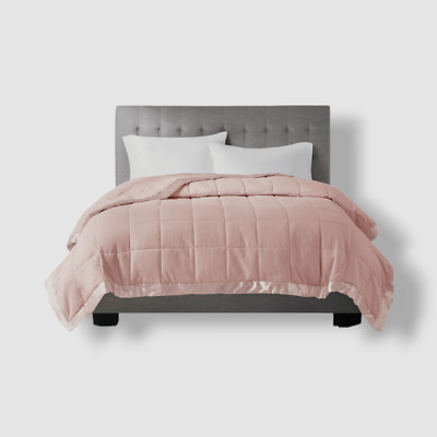 Madison Park Pink Blush Down Satin Trim Alternative Twin Size Blanket-image