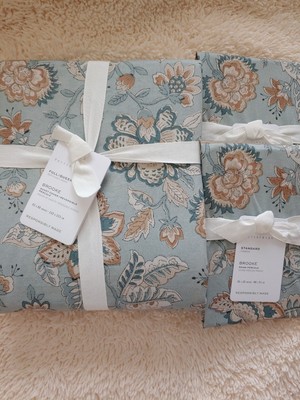 pottery barn brook queen duvet & 2 standard sham new original $329-image