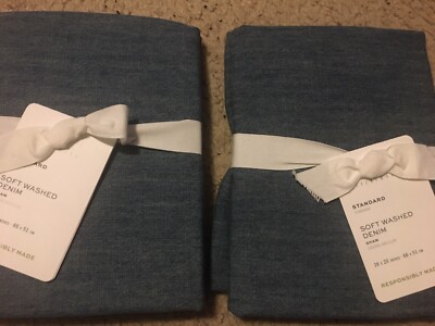 2 POTTERY BARN Soft Washed Denim Shams STANDARD Size Potterybarn new blue denim-image