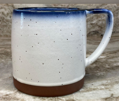 Large Barrel Style Coffee Mug Dip Dye. Blue And White. Lucky Brand. 20 oz. New.-image