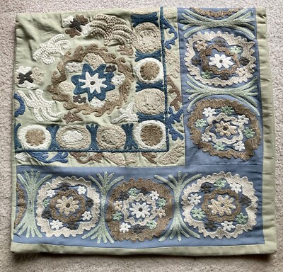 Pottery Barn Nora Embroidered Euro Sham Blue/Light  Green 24” X24”-image