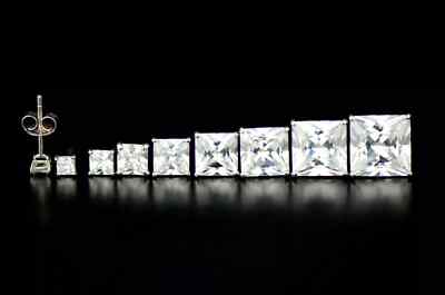 Princess Cut 925 Sterling Silver Cubic Zirconia Stud Butterfly Square Earrings-image