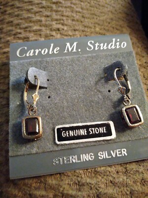 VINTAGE CAROLE M. STUDIO STERLING SILVER AMETHYST DESIGN EARRINGS-image