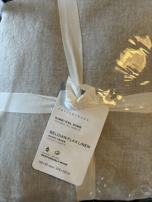 New Pottery Barn Belgian Flax Linen Duvet Cover King/Cal King Flax Beige NWT-image