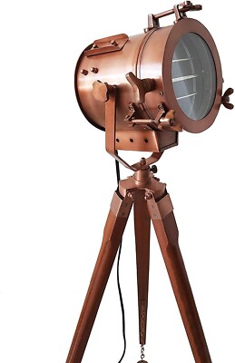 Nautical Antique Copper Tripod Retro Spotlight Floor Lamp Studio Focus Lamp Home-image