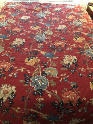 Pottery Barn Linen Blend Brighton Red Choiserie Print Duvet Cover, Queen-image