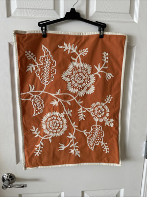 Pottery Barn Pillow Shams Burnt Orange W/ Beige, Embroidery Design Floral GUC-image