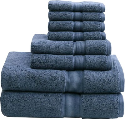 Madison Park 800GSM Bathroom Towel Set of 8 100% Multi-Sizes, Slate Blue -image