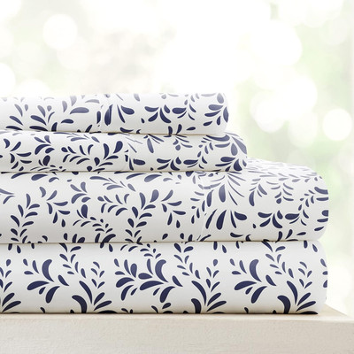 4 Piece Full Bedding Sheet Set (Navy Vines) - Sleep Better than Ever with These -image