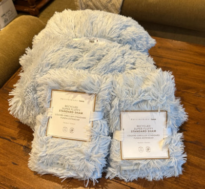 POTTERY BARN TEEN RECYCLED SUPER FLUFFY TWIN DUVET COVER & (2) STD SHAMS~ BLUE-image