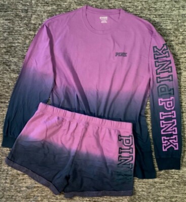 Victoria's Secret Pink Ombre Dip Dye Campus Tee Shirt + Shorts Set Amethyst XL-image