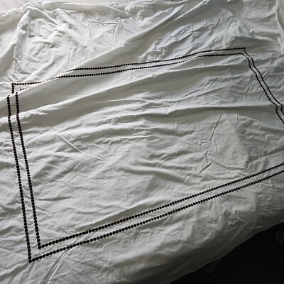 Pottery Barn Twin  Embroidered Duvet Cover White And Brown 68