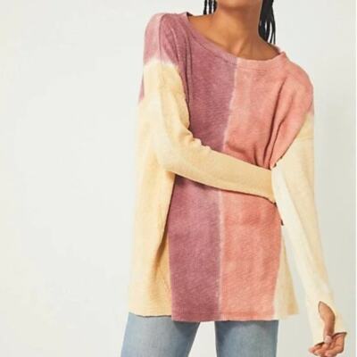 FREE PEOPLE Logan Tee Star Anise Tie Dye Pink Yellow Sz L {3B4}-image