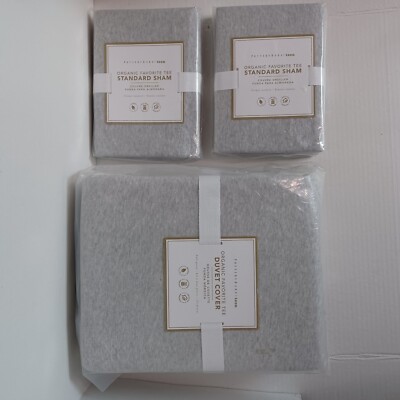 Pottery Barn Teen Organic Favorite Tee F/Q Duvet & 2 Std Shams Light Gray NIP-image