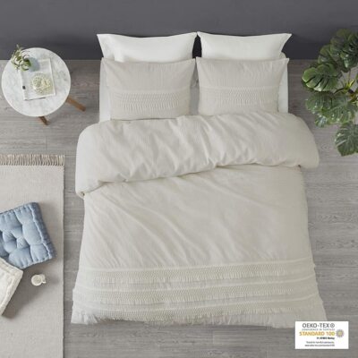 Madison Park Amaya 3 Piece Cotton Seersucker Duvet Cover Set Ivory Full/Queen-image