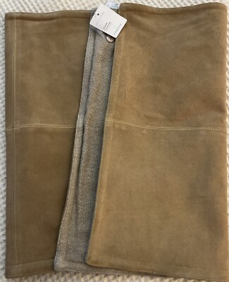 2 NEW Pottery Barn PIECED SUEDE Pillow Cover 20” x 20” Golden-image