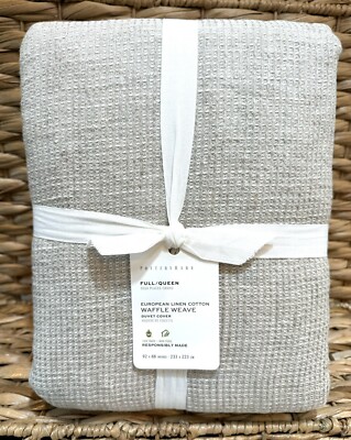 Pottery Barn European Flax Linen Waffle Duvet Cover FULL/ QUEEN Color: Flax-image