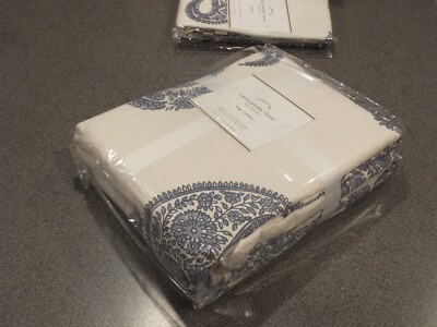 NEW RARE 3PC Pottery Barn Rayna Paisley Blue King Duvet Shams Set SPRING SUMMER-image