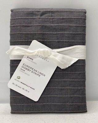 NEW Pottery Barn European Striped Dobby Linen EURO Sham~Flagstone Gray-image