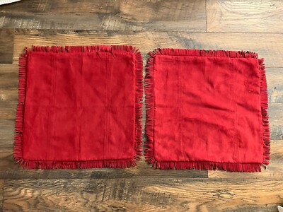 Pair Pottery Barn Suede Like Pillow Covers Cut Fringe Red 18