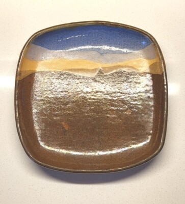 Studio Glazed Art Pottery Square Dish Sky, Sand, Earth Colors, Designed By Riggs-image