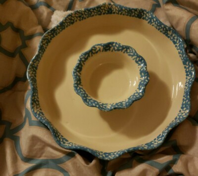 2 Piece Large Blue Speckled Chip & Dip Set Excellent Condition -image