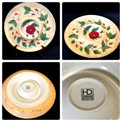 HD Designs Hand Painted Roses Large Chip & Dip Serving Tray Platter 15