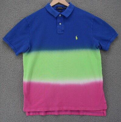 Polo Ralph Lauren Shirt Men Large Custom Fit Dip Dye Striped Blue Green Pony-image