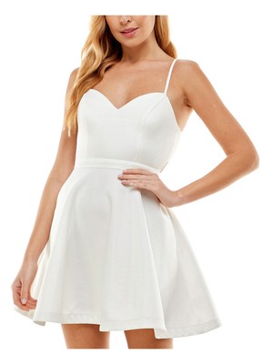 CITY STUDIO Womens Ivory Adjustable Spaghetti Strap Short Dress 11-image