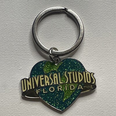 Universal Studios Florida Green Sparkle Heart Shaped Earth Keychain-image