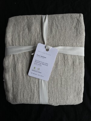 POTTERY BARN BELGIAN FLAX LINEN WAFFLE WEAVE FULL / QUEEN DUVET W/ 2 EURO SHAMS-image