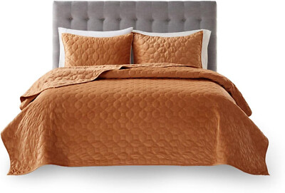 Madison Park Harper Quilted Velvet 3-Pc. Quilt Set | Full/Queen | Rust-image