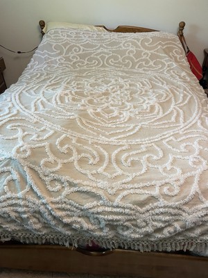 Vintage 1950's Chenille Bedspread Beige Fringed Double/Queen Madison Park-image
